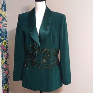 Oleg Cassini green embroidered blazer